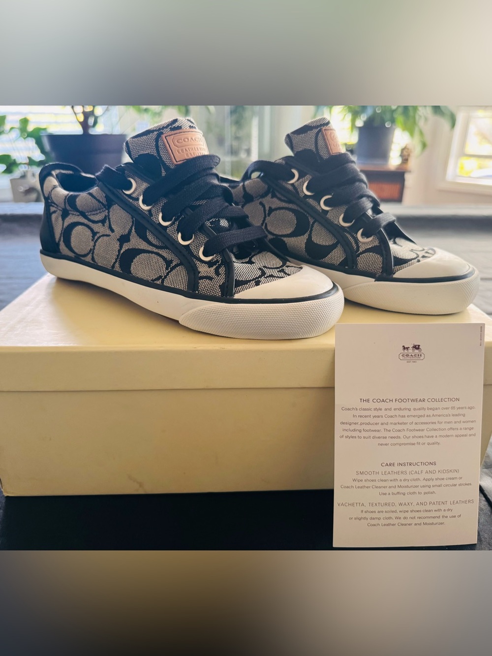 Coach Low Top Sneakers in Black and White Logo Jacquard